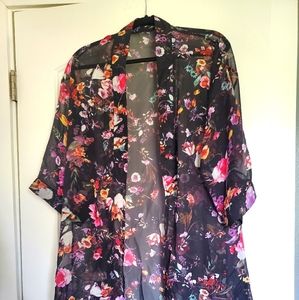 Black floral sheer kimono